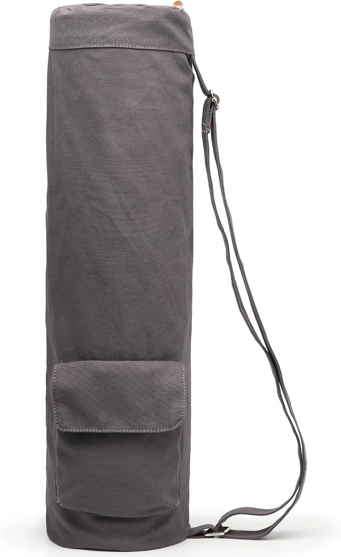 Canvas Yoga Mat Bag with Adjustable Strap & Pockets, Full-Zip Travel Gym Tote for Women & Men, Fits 1/4" & 1/3" Thick Mats, Lightweight Carrier for Yoga, Studio, Workout, Outdoor Use