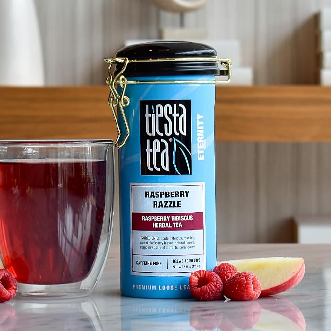Tiesta Tea - Raspberry Razzle Tea, Loose Leaf, Raspberry Hibiscus Herbal Tea, Premium Caffeine-Free Tea Blend, Make Hot or Iced & Up to 50 Cups, 4 oz Refillable Tin