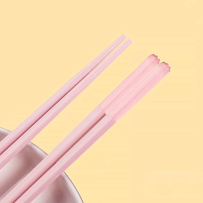 5 Pairs Pink Fiberglass Chopsticks Japanese Korean Chopstick Reusable Non-Slip Dishwasher Safe, 9.6 Inches Long, 5 Patterns