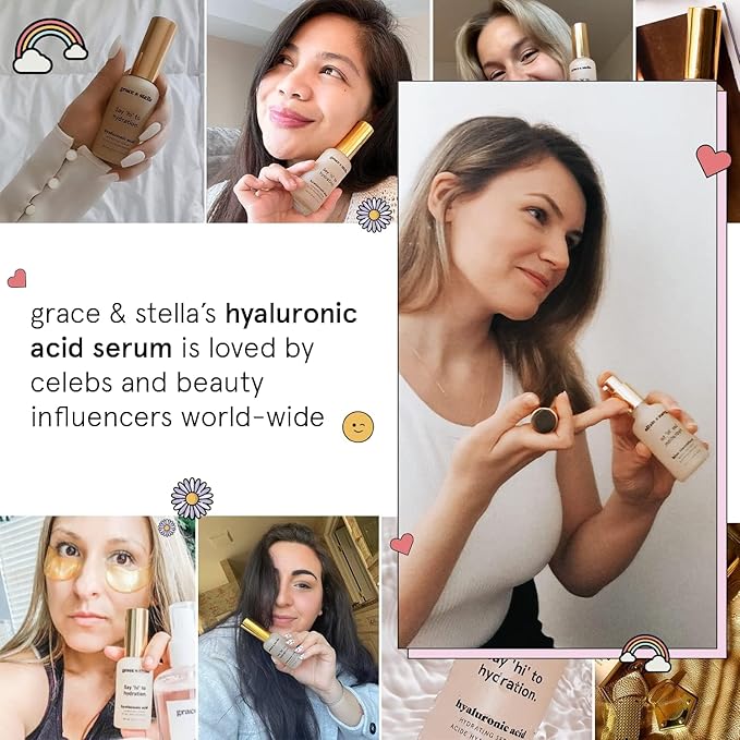 grace & stella Award Winning Hyaluronic Acid Serum (10ml/0.34 fl oz) Hyaluronic Acid Serum for Face - Acido Hialuronico Face Serums for Women - Hydrating, Remove Fine Lines, Wrinkles - Anti Aging
