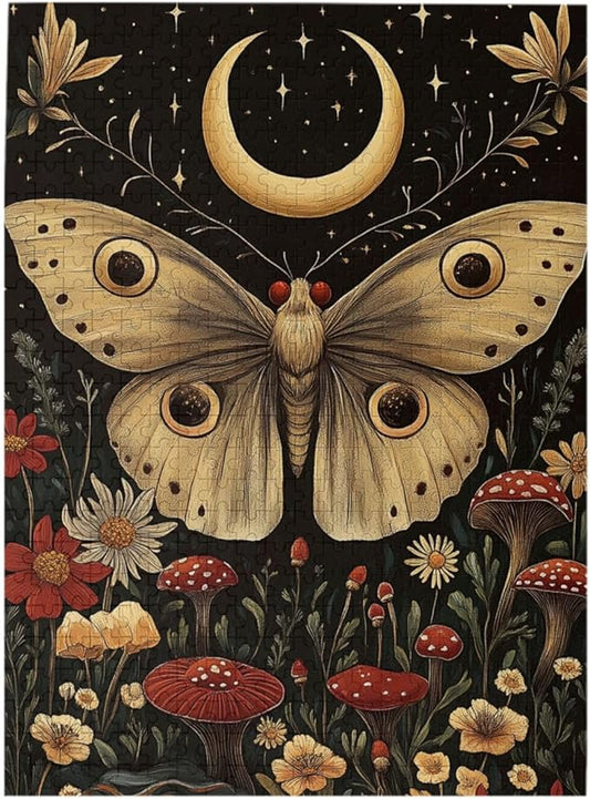 Cafemira 500 Pieces Jigsaw Puzzles for Adults,Golden Winged Moth & Floral Mystery Wall Decor,Great for Relaxation and Display,Every Piece is Unique,Exercise Hands on Skills and Thinking