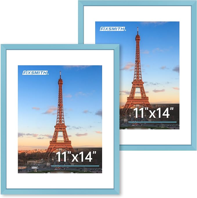 FIXSMITH 11x14 Picture Frame 2 Pack, Blue Photo Frame with HD Plexiglass, Display Pictures 8x10 with Mat or 11x14 Without Mat, Black Picture Frames Collage Wall Decor, Gallary Wall Frame