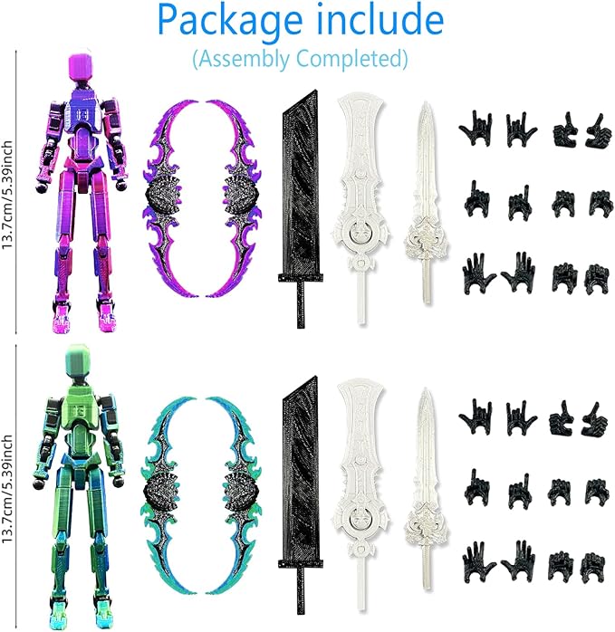 T13 Dummy Action Figure Set (Assembly Completed), 3D Printed Multi-Jointed Movable Titan 13 Lucky 13 Mobile Robot, Nova 13 Action Figures Desktop Decorations for Game Lovers Toy (Purple Blue