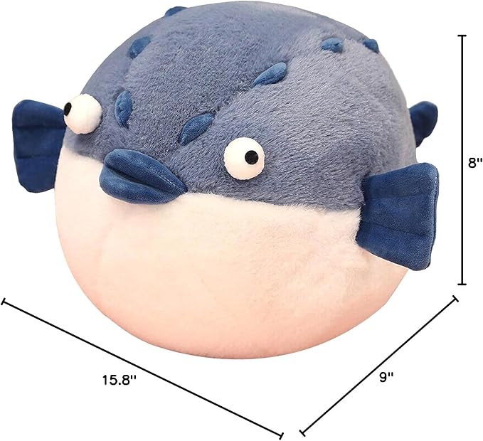 Puffer Fish Plush Pillow 15.7'' Funny Stuffed Animals Soft Plushies,Chubby Puffer Fish Plush Toy,Unique Fat Pufferfish Stuffed Animals for Girls Kids Boys Birthday