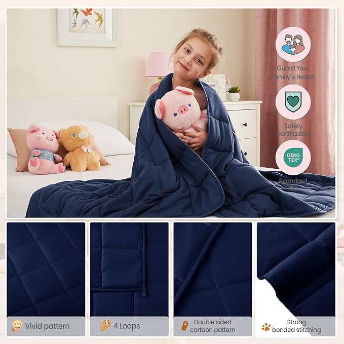 Weighted Blanket - 10 lbs Navy Blue Heavy Blanket - Small Size Breathable Lap Blanket(50"x60", 10 lbs)