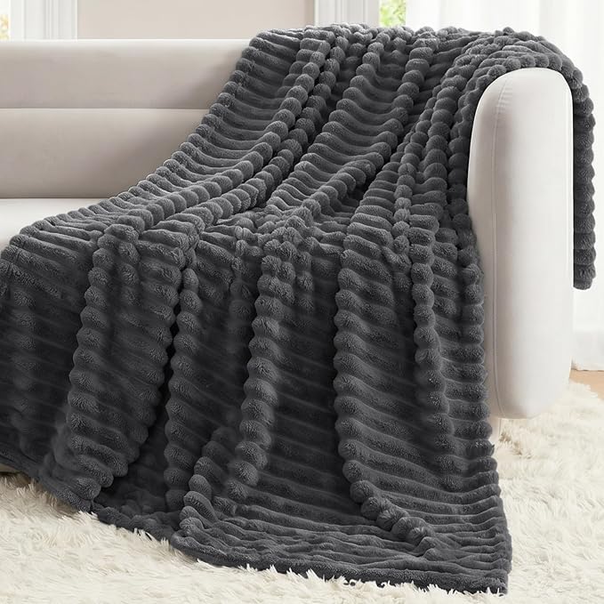 Dark Gray Twin Blanket for Bed & Couch, 60 x 80 Inch | 300GSM Ribbed Fleece Blanket, Soft, Cozy & Lightweight, OEKO-TEX Certified, All-Season Use for Travel, Dorm & Home Decor