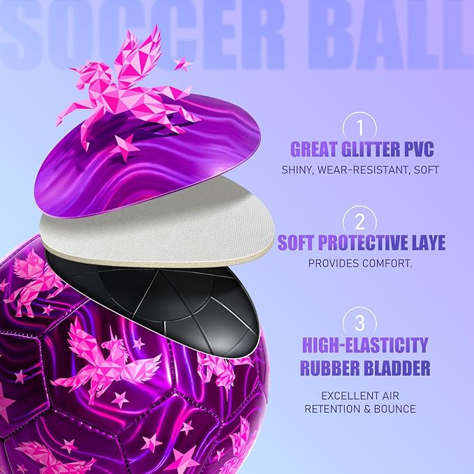 INPODAK Size 3 Soccer Ball for Toddler and Kids Ages 2-8, Pink Unicorn Soccer Ball for Girls, Sports Toy with Pump and Mesh Bag, Great Gift Box, Operation Christmas Child Shoebox