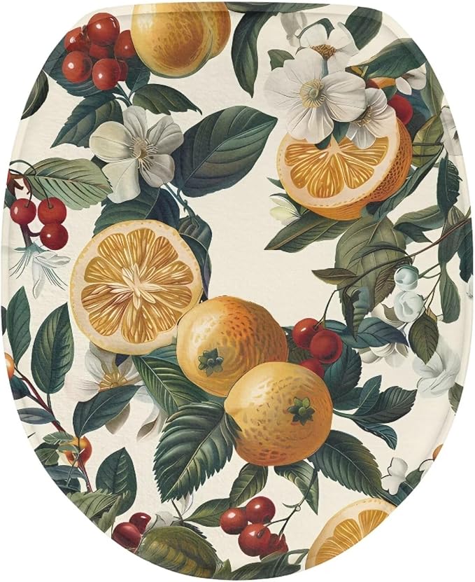 Lemon Toilet Lid Cover, Bathroom Decorative Flannel Soft Toilet Lid Cover, Bathroom Accessories Machine Washable Reusable Toilet Seat Cover