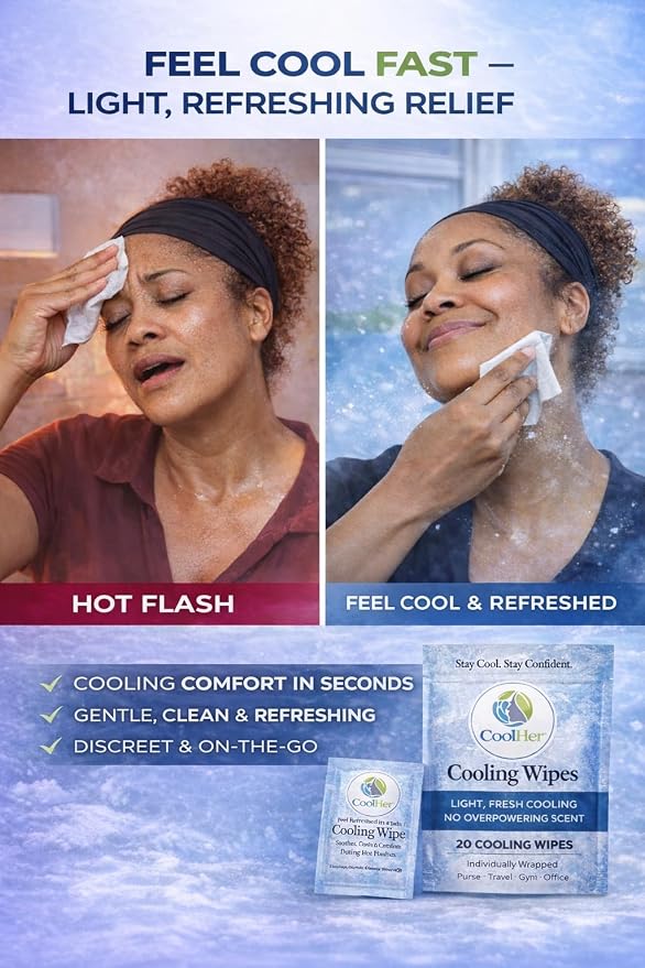Cooling Wipes for Women – Gentle Cooling for Hot Flashes, Hot Weather & Travel – Individually Wrapped Cooling Wipes – Not Overpowering (20 Count)
