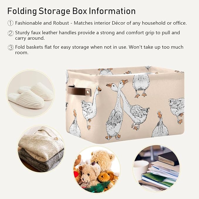 Aslsiy Storage Basket Funny Geese Nursery Bins Apricot Baby Box Canvas Clothes Shelf Basket Laundry Hamper Gift Basket for Home Closet 1 Pcs