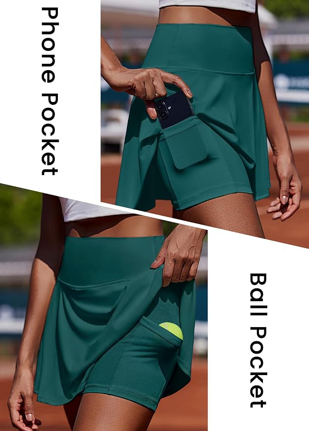 PINSPARK Womens Tennis Skirt Pleated Athletic Golf Skorts with Pockets | 3.5" High Waisted, Mesh Built-in Shorts, Mini Skirt, Buttery-Soft, Quick-dry, for Tennis, Golf, Pickleball, Casual