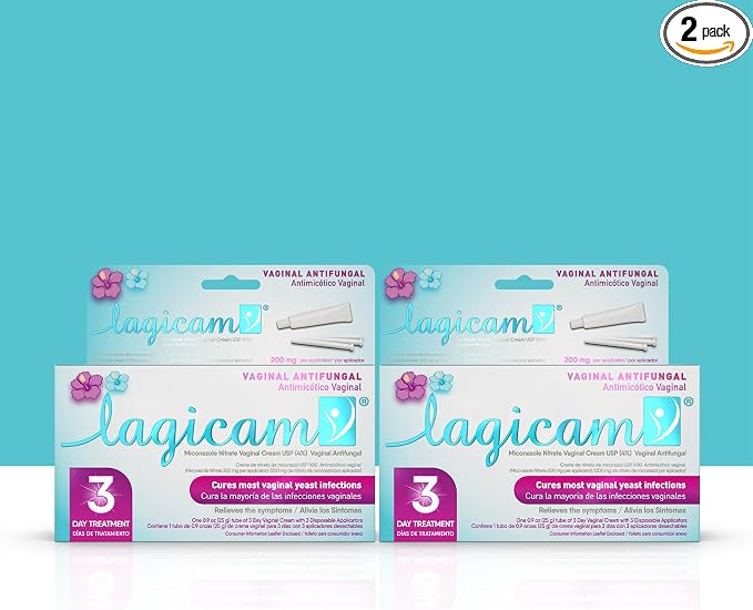 LAGICAM V 3 Day Yeast Infection Treatment for Woman, 2 Pk | 3 Applicators+Cream, Start working on the 1st Day, Miconazole Nitrate Antifungal Vaginal Cream, Relieves Itching & Irritation