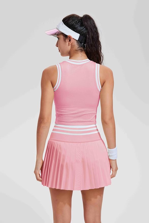 Two Piece Tennis Skirt Set for Women High Waisted Pleated Athletic Golf Skirt Sets Women 2 Piece Outfits with Pockets