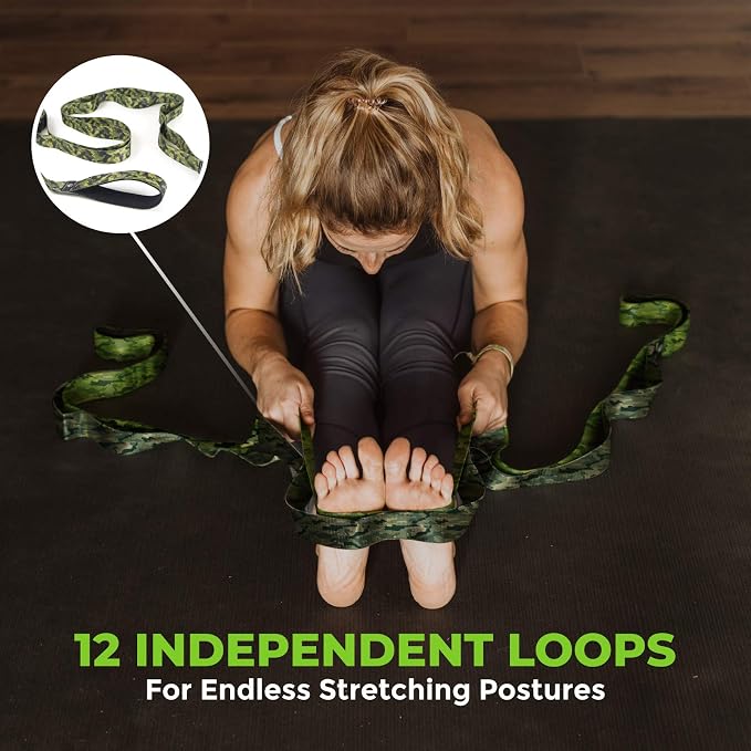 Gradient Fitness Stretching Strap for Physical Therapy, 12 Multi-Loop Stretch Strap 1.5" W x 8' L, Neoprene Handles, Physical Therapy Equipment, Yoga Straps for Stretching, Leg Stretcher.