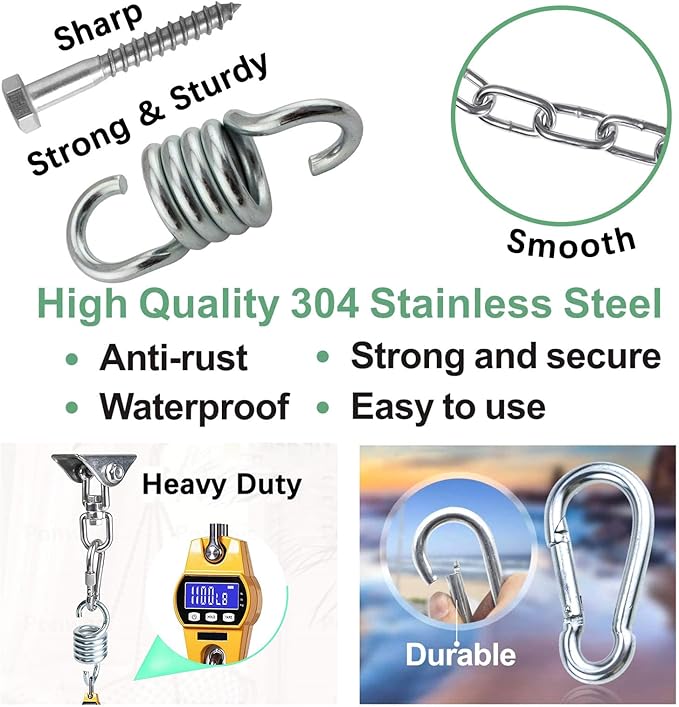 weiatas Hammock Chair Hanging Hardware Kit with Chain and Spring, Heavy Duty Porch Swing Hanger, 360 Swivel Ceiling Hooks for Punching Bag,Gym