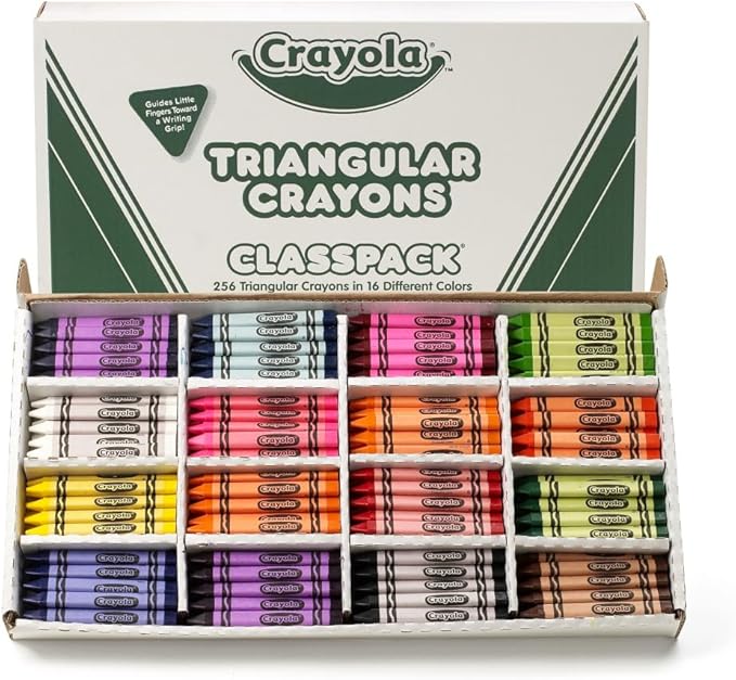 Crayola Triangular Crayon Classpack (256ct), 16 Assorted Toddler Crayons, Anti Roll, Bulk School Classroom Essentials, Preschool & Kindergarten Must Haves