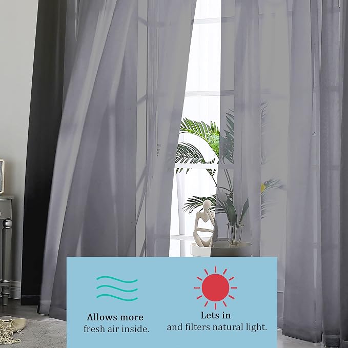 OWENIE Short Sheer Curtains 24 Inches Long 2 Panels for Bathroom Window, Rod Pocket Light Filtering Sheer Tier Curtains for Small Kitchen Laundry Room, RV, Camper Travel Trailers, 42 W x 24 L, Black