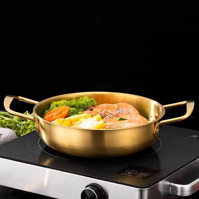 Korean Ramen Cooking Pot with Handles for Instant Noodle Soup and Camping, 24 cm Gold