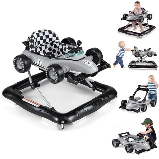 HONEY JOY Baby Walker, 4-in-1 Foldable Infant Activity Push Walker, Toddler Car Walker with Adjustable Heights, Music, Lights, Padded Seat, Baby Walker with Wheels for Boys Girls 6-18 Months (Gray)