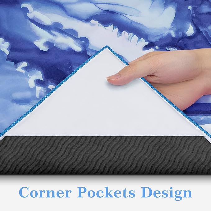 Yoga Towel Hot Yoga Mat Towel with Corner Pockets, 70 x 26 inch, Non-Slip Sweat-Absorbent Soft Microfiber Yoga Blanket for Pilates, Fitness and Workout, Blue