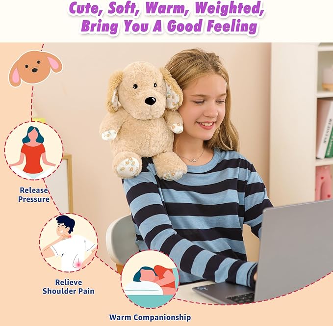 Ditucu Original Golden Retriever Microwavable Weighted Stuffed Animal Heated Dog Plush for Warmth Comfort Period Cramps Pain Plushies Toys Gifts for Kids Adults Light Brown 9 inch