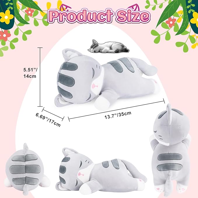 Achwishap Cat Stuffed Animal,Cat Plush Pillow,Soft Kitten Plush Kawaii Cat Hugging Pillow,Cute Plush Toys Cuddle Plushie for Kids Adults Gifts Birthday(Gray Cat,14”)