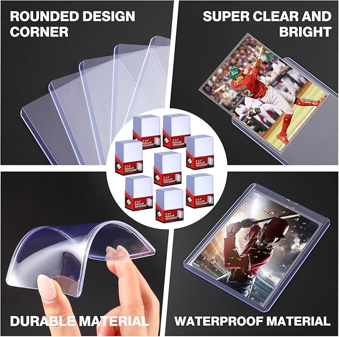 400 Card Sleeves Top Loaders for Cards Included 96 Pockets Top Loader Binder, 3" x 4" Baseball Card Protector Hard Plastic Card Holder for Sports Trading Cards (200 Toploaders + 200 Soft Sleeves)