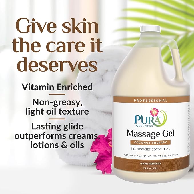 Coconut Therapy 1 Gallon Massage Gel, Coconut Oil, Professional, Massage Therapy, Deep Tissue, Unscented, Natural Ingredients, Skin Hydrating, Moisturizing, Muscle Relief, for Bruising