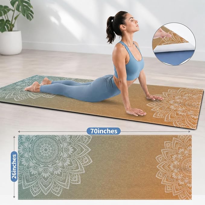 Yoga Mat Towel, Hot Yoga Non Slip with 4 Corner Pockets, 70 x 26 in | Soft Absorbent Microfiber With Four Corner Pockets, Fits Over Yoga Mats For Hot Yoga, Pilates, Gym, And Travel