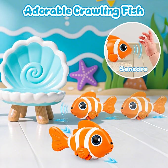 Crawling Fish Baby Toys, Novelty Tummy Time Toys for Babies 6-12 Months, Magic Swinging Fish Music Crawling Toys for Infant Toddler 12-18 Learning Crawl Walking Dancing 1st Valentines Days Gift