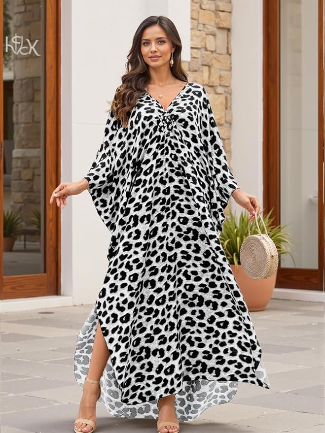 Mumu Dresses for Women Plus Size, Bohemian Kaftan Beach Cover Up Long Maxi Nightgown Soft Loungewear