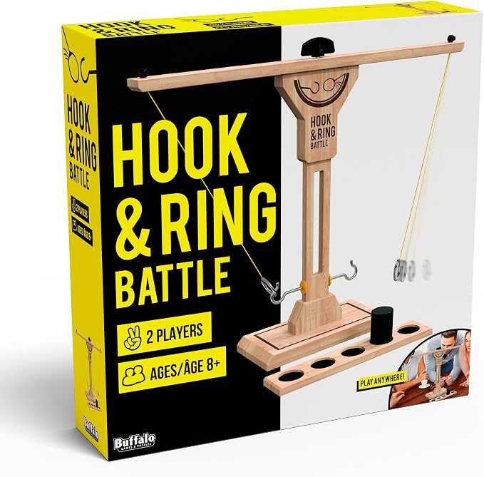 Buffalo Games - Hook & Ring Battle Game – Fast‑Paced Family Party Game | Tabletop Ring Toss for 2 Players Ages 8+ | Head‑to‑Head Dexterity & Skill Game Night Fun