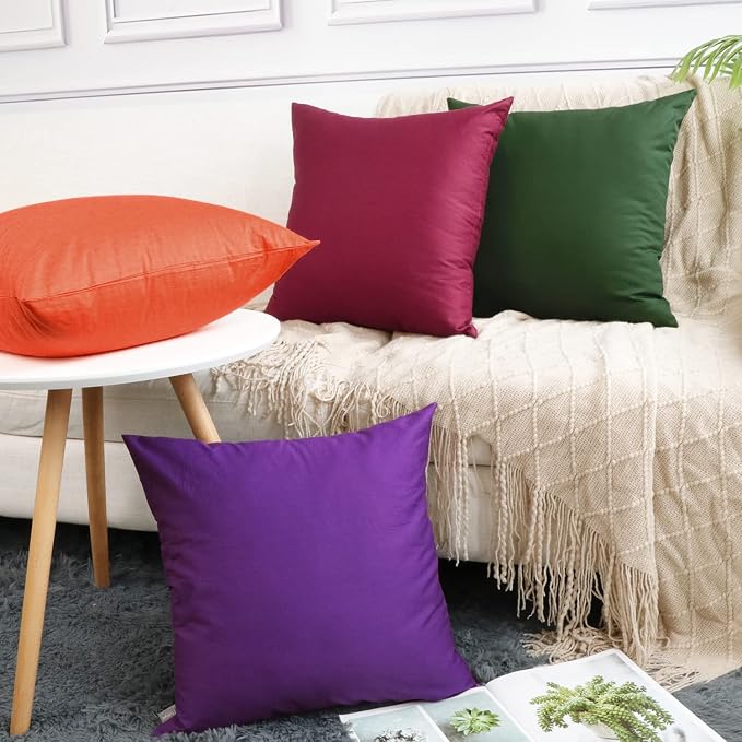 4-Pack 100% Cotton Comfortable Solid Decorative Throw Pillow Case,Thmyo Square Cushion Cover Pillowcase Sublimation Blank Pillow Covers DIY Throw Pillowcase for Sofa(16x16 inch/ 40x40cm,Wine red)