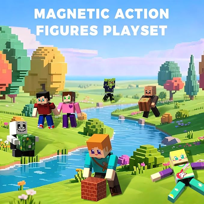 464PCS Magnetic Blocks with 10 Action Figures– 2025 STEM Magnetic Building Blocks for Kids Christmas, Creative Educational Play Set for Boys & Girls