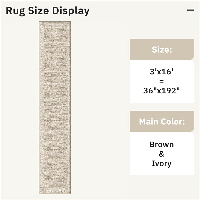 Soalmost Washable 3x16 Hallway Runner Rug Non-Slip Kitchen Entry Rugs Brown | Vintage Extra Long Runners 16ft for Bathroom Entryway, Foldable Low-Pile Wide Floor Carpet for Corridor Living Room Bedroom