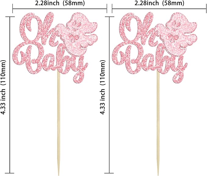 Gyufise 24Pcs Ghost Oh Baby Cupcake Toppers Pink Glitter Bow Spooky Cupcake Picks for Halloween Ghost Theme Baby Shower Kids Birthday Party Cake Decorations Party Supplies