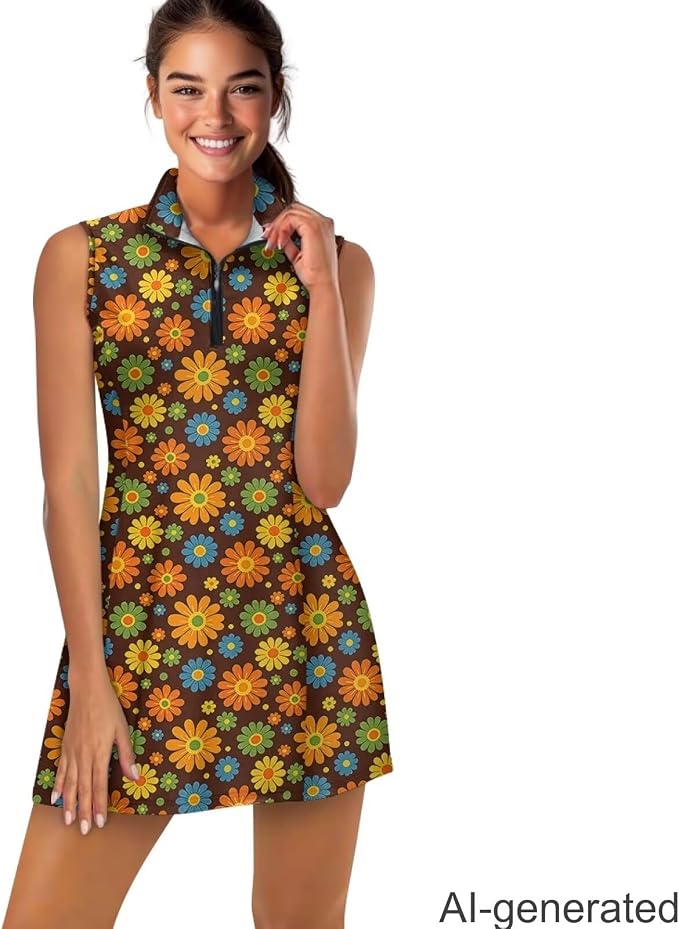 Golf Dress Tennis Dresses for Women with Built in Shorts and Pockets Sleeveless Athletic Dress Workout Dress