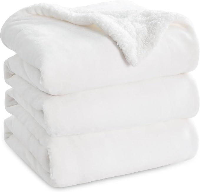 Bedsure GentleSoft Sherpa Fleece Blankets King Size for Bed, Non-Heated, Thick and Warm Throw for Women and Men, Soft Fuzzy Plush King Blanket for Winter, Bright White, 108x90 Inches