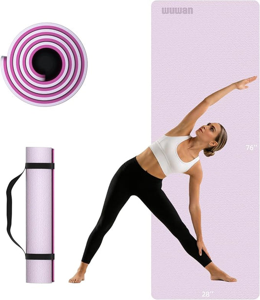 10mm0.4"TPE Yoga Mat Thick Wide Large for Home Workout Carrying Strap | Non Slip Exercise Mats Cushioned Joint-Friendly Stable,76"x28"Extra long Tapis Entrainement Au Sol Fitness,Pilates Gym Travel