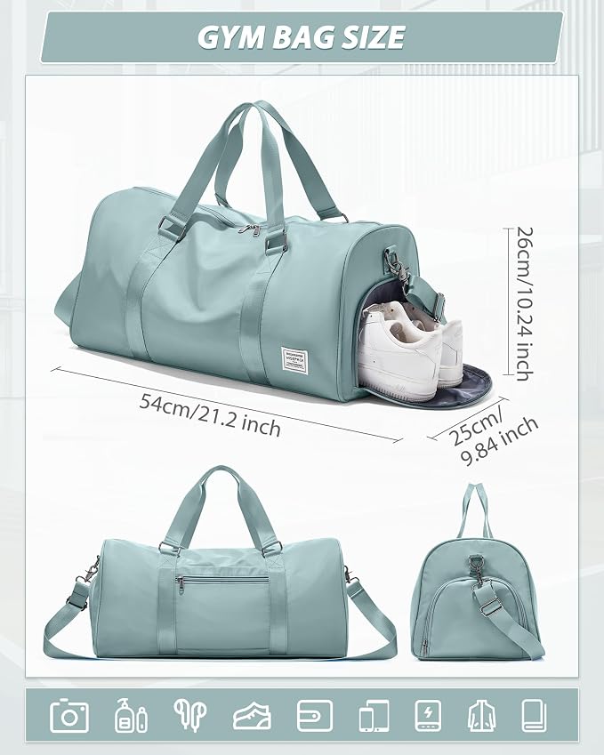 Travel Duffle Bag,Weekender Overnight Bags for Women with Shoes Compartment,Tote Gym Bag Personal Item Carry On Bag for Travel Business Trips Sport Hospital Dance Light Blue
