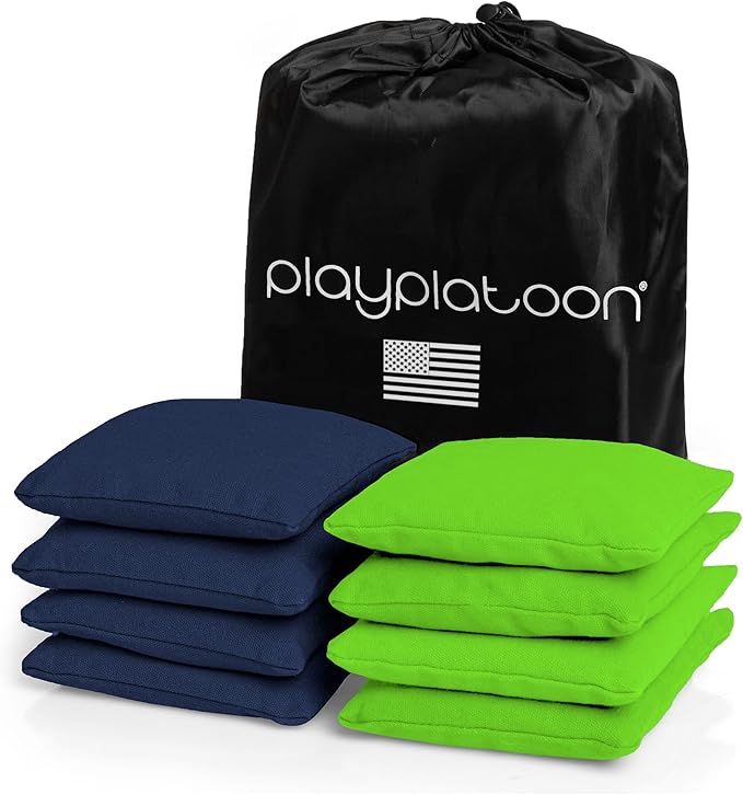 Play Platoon Cornhole Bags Weather Resistant- Set of 8 Regulation Bean Bags for Tossing- Official Professional Size & Weight Corn Hole Bags Two Color All Weather Cornhole Beans Bag Set with Tote Bag