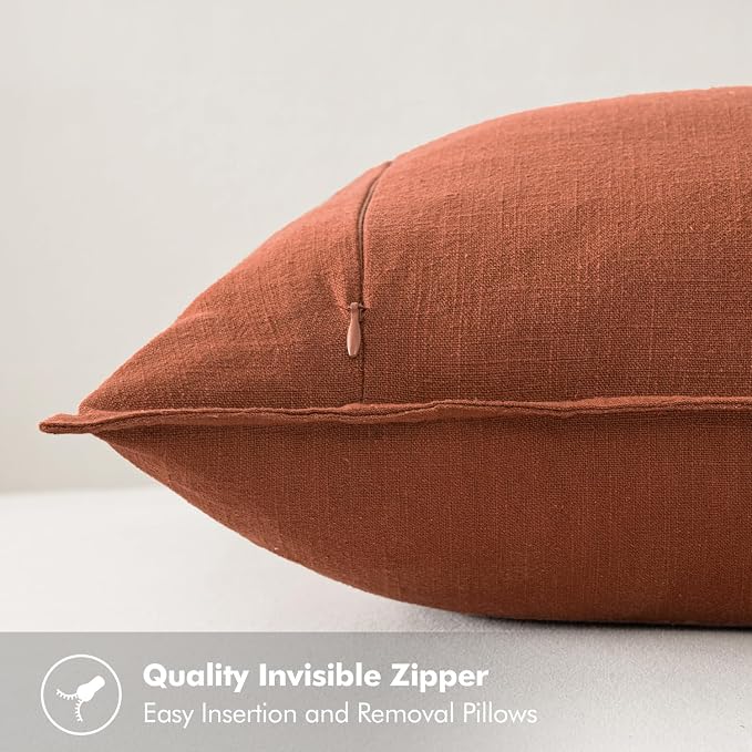 MIULEE Decorative Linen Pillow Covers 18x18 Inch Rust | Boho Farmhouse Fall Autumn Couch Throw Pillows for Bed, Pack of 2 Accent Modern Pillowcases, Sofa Livingroom Home Decor