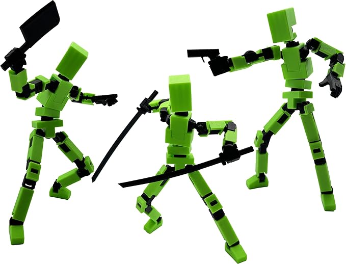 (Assembly Completed) 3D Printed Enlarge Body Size 8.13-inch Action Figure Lucky20, Full Body Mechanical Movable Toy, Multiple Accessories, Desk Decoration (Green)
