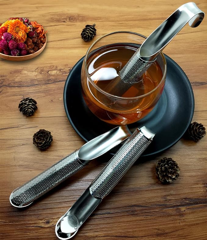 ACEBON Tea Strainers for Loose Tea, 2 PCS Stainless Steel Tea Infuser, Loose Leaf Tea Steeper, Long-handle Tea Filters for Tea, Coffee, Seasonings, Spices, Gifts for Mother Father