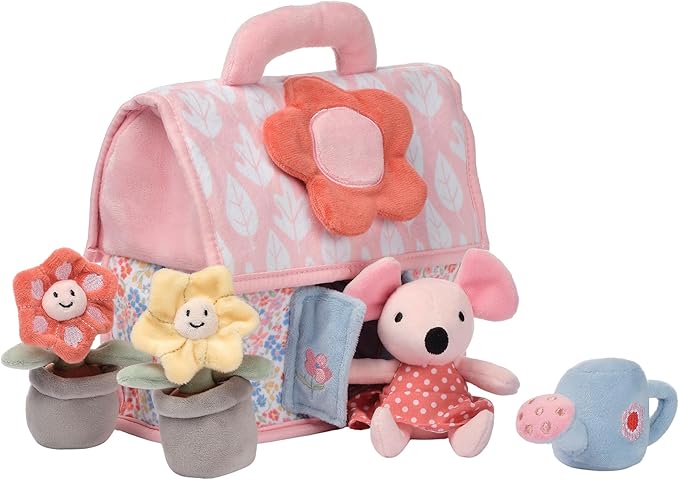 Lambs & Ivy Floral Cottage Interactive Plush Play Set - Pink, Animals, Garden