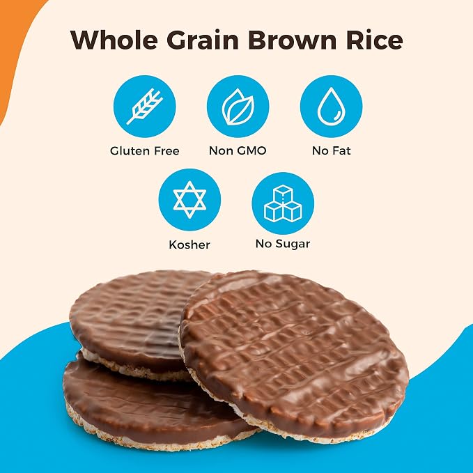 Lieber's Milk Chocolate Rice Cakes, Kosher Dairy, Gluten Free, 24 Count | Whole Grain Brown Rice, 60 Calories or Less per Cake, Crispy Low Calorie Snack Pack or Gift Pack, Wheat Free