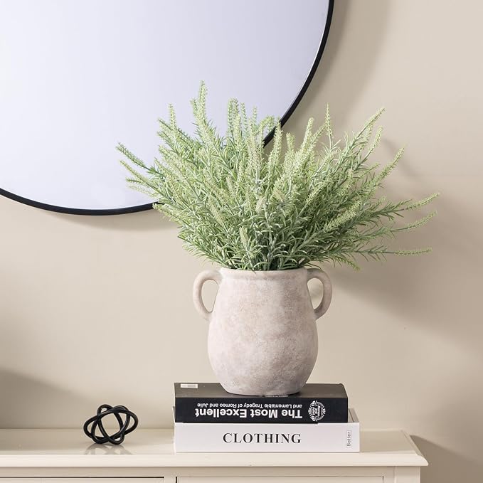 Vanselia Ceramic Flower Vase Home Table Decor Living Room Farmhouse 7.1 in | Small White Rustic Decorative Flowers Vases Plant Modern Decoration for Kitchen Shelf Coffee Dining Centerpieces Desk