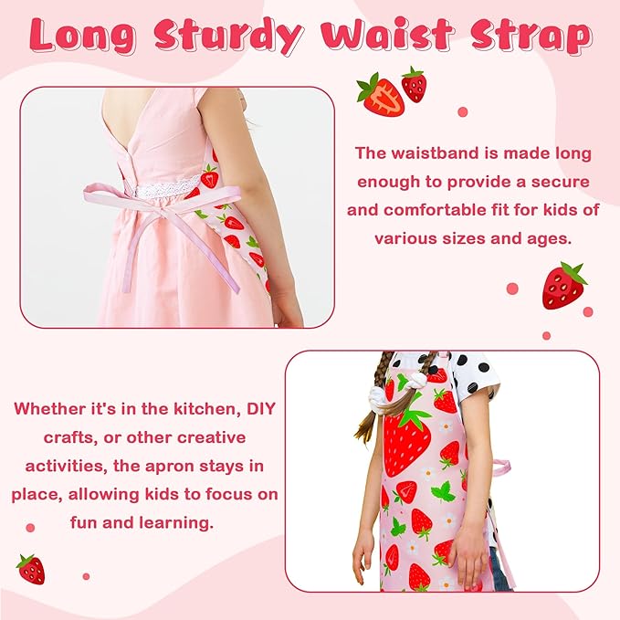 R HORSE Kid Apron and Chef Hat Set - 2Pcs Strawberry Adjustable Children Kitchen Toddler Apron for Girls Role Play Chef Toy Cooking Gift Birthday Gift for Kids Cooking Baking Painting and Training