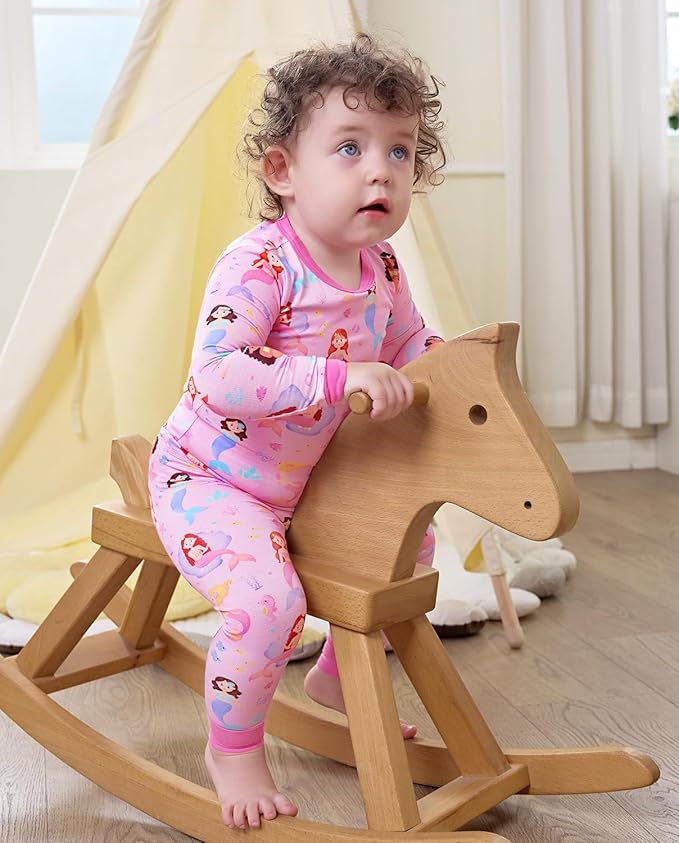 Bamboo Viscose Toddler Girls Kids Pajamas Unicorn Mermaid Pjs Long Sleeve Snug fit 12M-8Y 2pcs Soft Jammies
