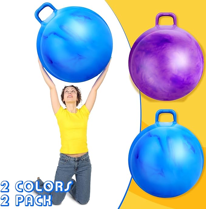 Lewtemi 2 Pcs 29 Inch Big Hopper Ball Jumping Hopping Inflatable Bouncing Ball with Handle and Air Pump for Adults Carnival Outdoor Sports Game(Gradient Purple, Gradient Blue)